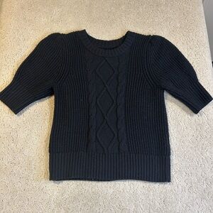 GAP Black Cable Knit Short Sleeve Sweater Size XS Petite